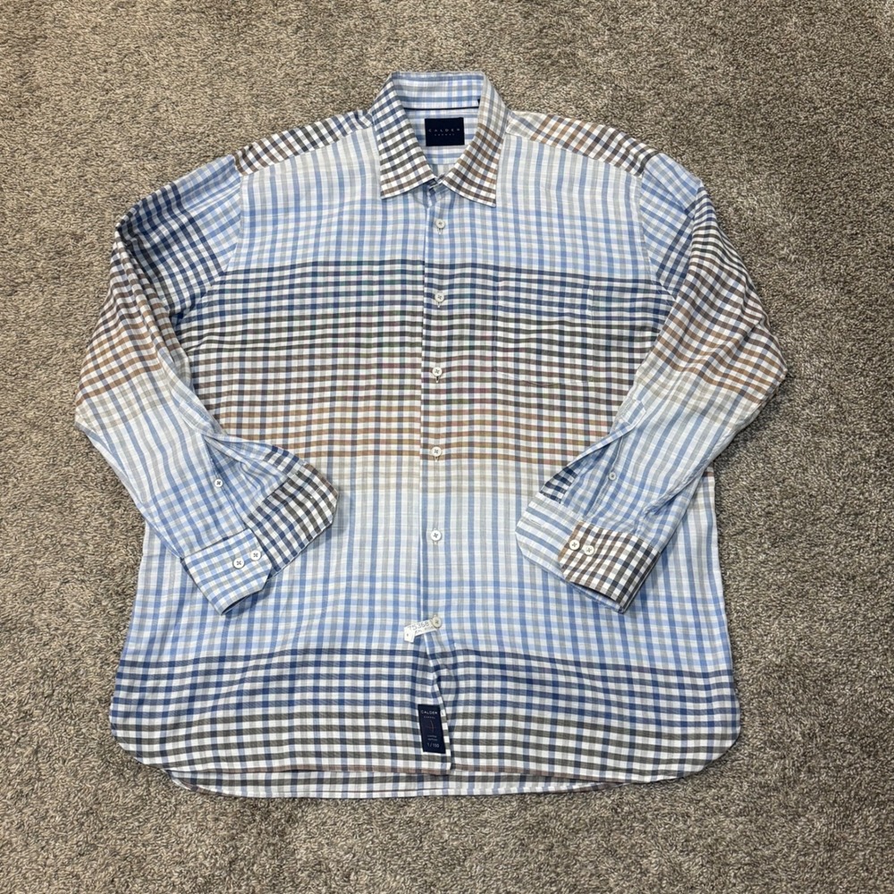 Calder Carmel Mens XL Limited Edition 1/150 Blue Brown Check Button Down Shirt 5